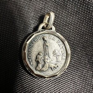 Antique Silver Da Fatima Religious Pendant with real earth
